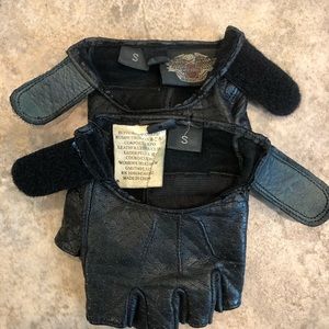 Harley Davidson Black Leather Fingerless Gloves